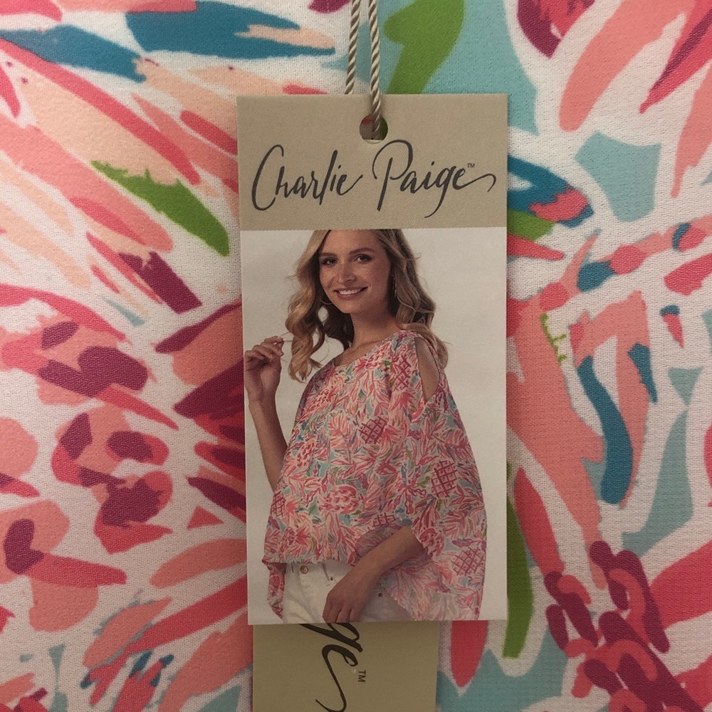 Charlie Paige Pink Multi-Color Tropical Tunic